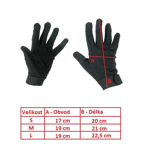Jezdecké rukavice Covalliero Jersey, černé - S Jezdecké rukavice Jersey bavlněné, černé - rozměry