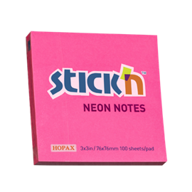 Bloček samolepicí STICK 'N 76 x 76 mm - neonově růžová / 100 listů