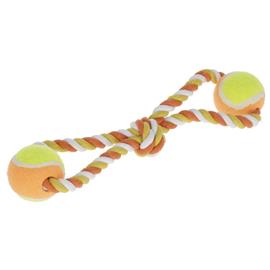 Hračka pro psy z provazu tvar osmička s míčky, 34 cm