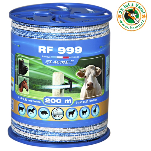 Polyetylenová páska pro elektrické ohradníky PREMIUM RF 9, 9 mm Polyetylenová páska pro elektrické ohradníky RF 999, 9 mm