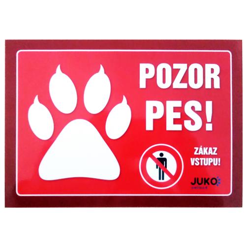 Výstražná cedulka - POZOR PES Tlapka, červená Výstražná cedulka - Pozor pes Tlapka, červená