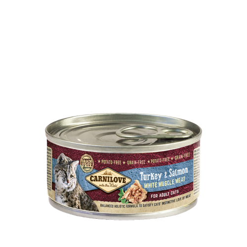 Carnilove White konzerva pro kočky Meat Turkey&Salmon Cats, 100g Konzerva pro kočky Carnilove krocan a losos, 100 g