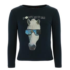 Dětské triko s dlouhým rukávem Equitheme, modré s hlavou koně