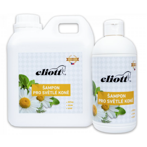 Veterinární bylinný šampon pro světlou srst s heřmánkem Eliott - 500 ml Bylinný šampon Eliott s heřmánkem pro světlé koně, 500 ml