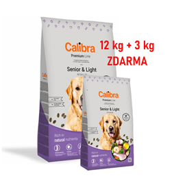 Calibra Dog Premium Line Senior&Light 12 kg + 3 kg ZDARMA