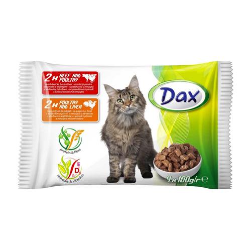 Dax kočka hovězí a kuřecí v omáčce 4×100 g Kapsička Dax kočka hovězí+kuřecí v omáčce 4×100 g.