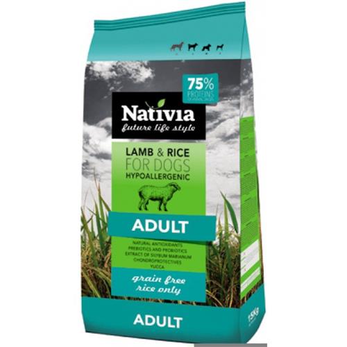 Nativia Adult Lamb & Rice - 15+3 kg Granule psy Nativia Adult Lamb+Rice, 15 kg.