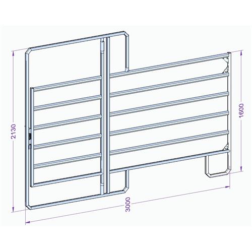 Panel ohradní TEXAS s dveřmi pozink, 6 příček, výška 1,6 m, 2 řetízky, délka 3 m Panel ohradní TEXAS s dveřmi pozink, 6 příček, výška 1,6 m, 2 řetízky, délka 3 m