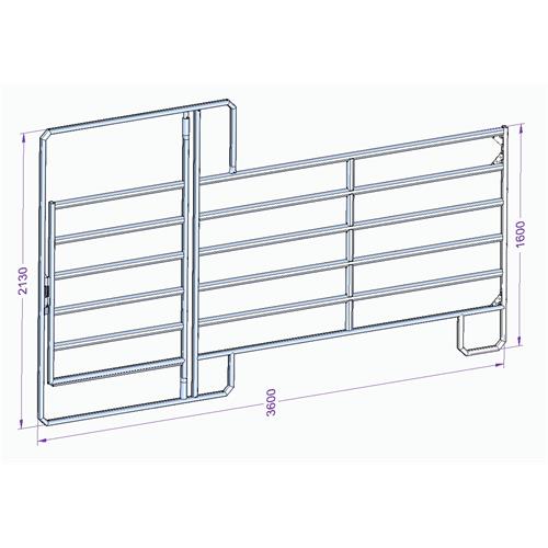 Panel ohradní TEXAS s dveřmi pozink, 6 příček, výška 1,6 m, 2 řetízky, délka 3,6 m Panel ohradní TEXAS s dveřmi pozink, 6 příček, výška 1,6 m, 2 řetízky, délka 3,6 m