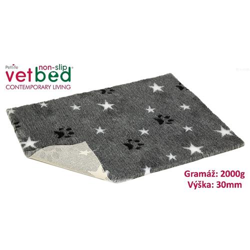 Podložka Vetbed, 2000 g, vlas 30 mm, 75 x 50 cm - Hvězdy s packou šedá Pelech Drybed, Hvězdy s packou, šedý, 75 x 50 cm.