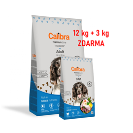 Calibra Dog Premium Line Adult 12 kg + 3 kg ZDARMA
