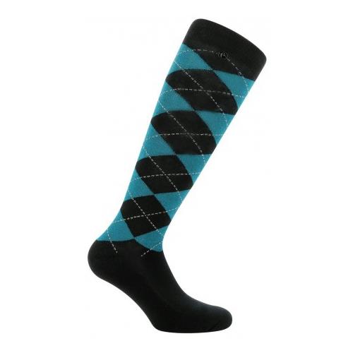 Jezdecké podkolenky Equitheme Argyle - černo-tyrkysové, 35-38 Podkolenky Equitheme Argyle, černo-tyrkys, 35-38