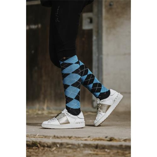 Jezdecké podkolenky Equitheme Argyle - černo-tyrkysové, 35-38 Podkolenky Equitheme Argyle, černo-tyrkys, 35-38