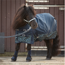 Nepromokavá deka Harrys Horse Stout Pony, 200 g, modrá s podkovami