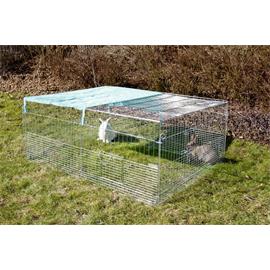 Výběh pro králíky, hlodavce a drůbež 144 x 112 x 60 cm s protipodhrabávacími destičkami, hustým pletením, rovná střecha, 3 dveře - SLEVA