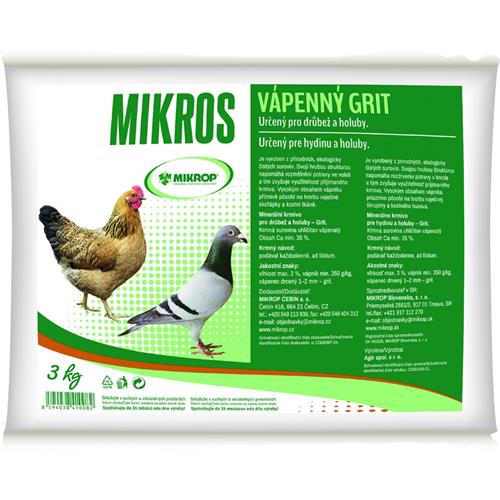 Minerální doplněk, vápenný grit MIKROS - 3 kg Minerální doplněk, vápenný grit MIKROS, 3 kg
