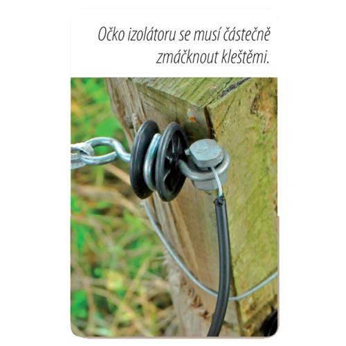 Izolátor pro elektrické ohradníky koncový k brance, otočný,  vrut 6 mm Očko izolátoru se musí částečně zmáčknout kleštmi.