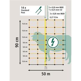 Síť pro elektrické ohradníky na ovce OVINET v. 90 cm, d. 50 m, dvojitá špička, oranžová Síť pro elektrické ohradníky na ovce OVINET v. 90 cm, d. 50 m, dvojitá špička, oranžová