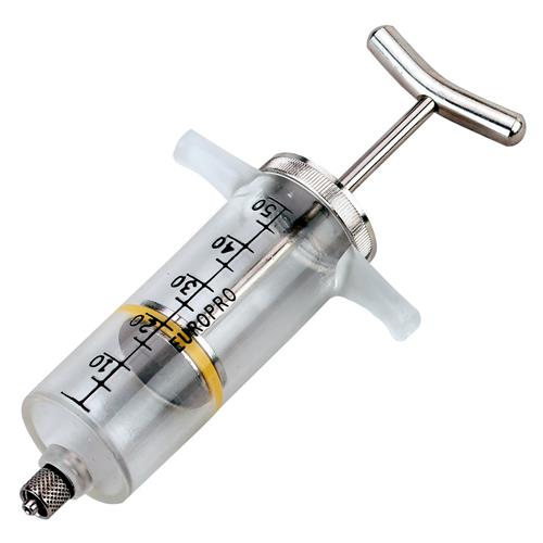 Nylonová aplikační stříkačka s kovovým držadlem - 50 ml Nylonová aplikační stříkačka s kovovým držadlem, 50 ml