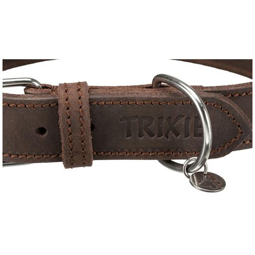 Kožený nepodložený obojek Trixie Rustic, tmavě hnědý - 48-56 cm / 3 cm Obojek kožený nepodložený Rustic - detail.