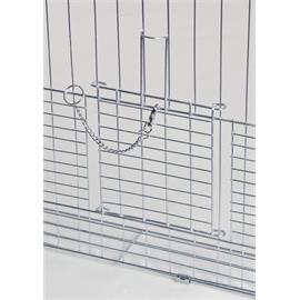 Výběh pro králíky, hlodavce a drůbež 144×112×60 cm s protipodhrabávacími destičkami, hustým pletením, rovná střecha, 3 dveře Malá dvířka z boku klece.