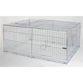 Výběh pro králíky, hlodavce a drůbež 144×112×60 cm s protipodhrabávacími destičkami, hustým pletením, rovná střecha, 3 dveře Klec venkovní, 3 dveře, pozinkovaná 144x112x60 cm - bez sluneční clony.