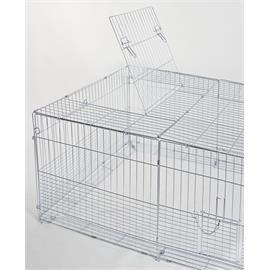 Výběh pro králíky, hlodavce a drůbež 144×112×60 cm s protipodhrabávacími destičkami, hustým pletením, rovná střecha, 3 dveře Otvírání dvířek v horní části  klece.