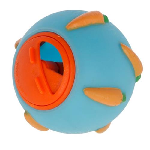 Plnící míček pro králíky, modrý s mrkví, 7 cm Hračka pro králíky plnící míček, 7 cm.