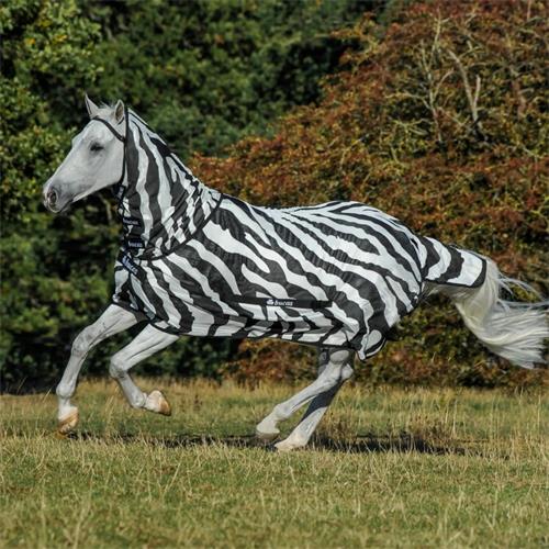 Síťovaná deka proti hmyzu Bucas Buzz-Off S/S 2025, zebra - vel. 145 cm Síťová deka s krkem Bucas Buzz-Off SS 25, zebra, vel. 145