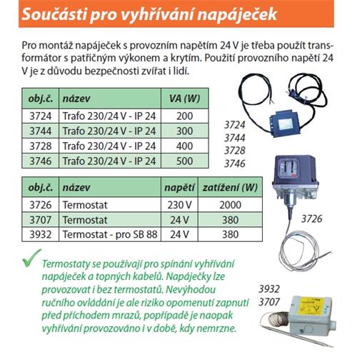 Termostat pro  vyhřívané napáječky v provedení 24 V - do příkonu 380 W - SLEVA - II. jakost Termostat pro  vyhřívané napáječky v provedení 24 V - do příkonu 380 W - SLEVA