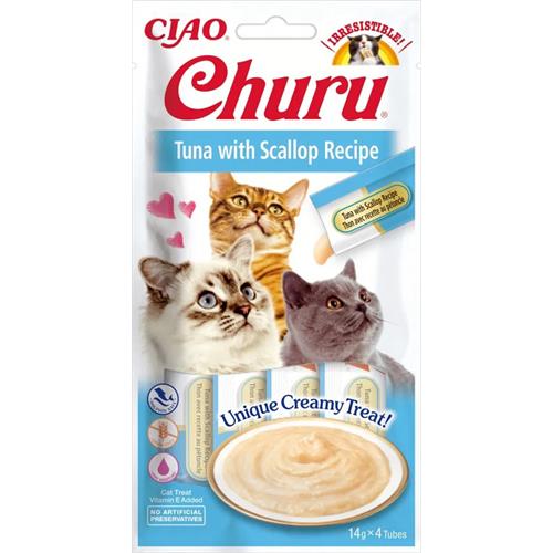 Churu Cat 4×14 g - Tuňák a hřebenatka Pyré masové pro kočky Churu Tuňák s hřebenatkou, 4×14 g