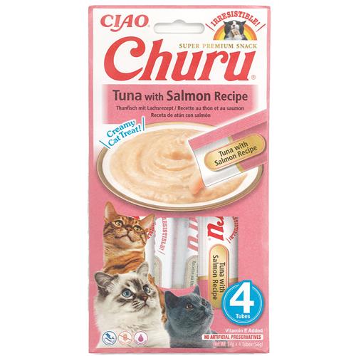 Churu Cat 4×14 g - Tuňák a losos Pyré masové pro kočky Churu Tuňák a losos, 4×14 g