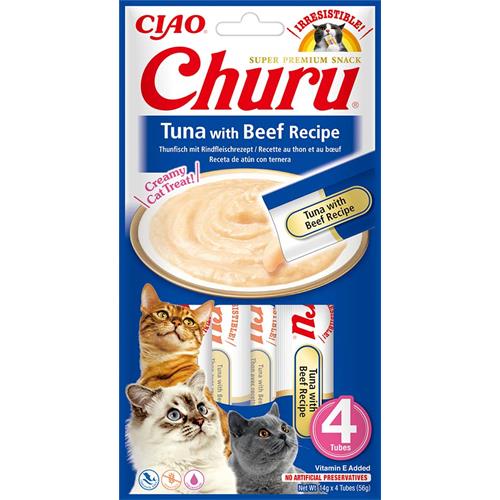 Churu Cat 4×14 g - Tuňák a hovězí Pyré masové pro kočky Churu Tuňák a hovězí, 4×14 g