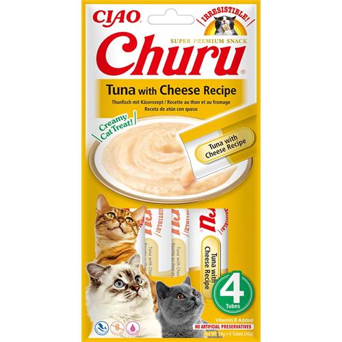 Churu Cat 4×14 g - Tuňák a sýr Pyré masové pro kočky Churu Tuňák a sýr, 4×14 g