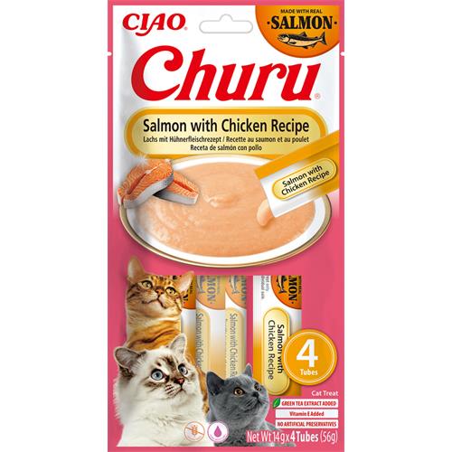 Churu Cat 4×14 g - Losos a kuře Pyré masové pro kočky Churu Losos a kuře, 4×14 g
