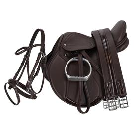 Set sedlo s příslušenstvím a uzdečkou QHP Melbourne, hnědý, Pony