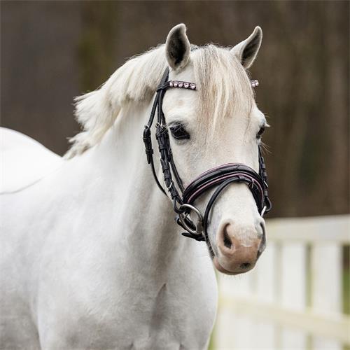Kožená uzdečka QHP Bixie se srdíčky, černá, vel. Pony Kožená uzdečka QHP Bixie se srdíčky, černá, vel. Pony