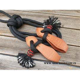 Otěže Bang slobber 14mm, 3,4 m, paracord, černé s přírodní kůží