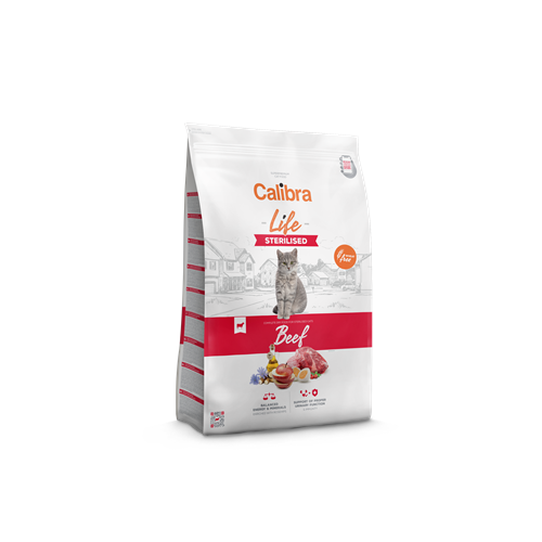 Calibra Cat Life Sterilised Beef 1,5 kg - Před expirací nebo datem minimální trvanlivosti Granule Calibra Cat Life Sterilised Beef 1,5 kg.