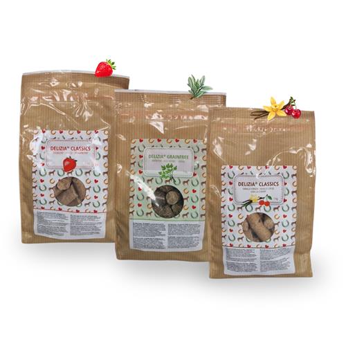 Pamlsky pro koně Delizia, 1 kg - jahoda Pamlsky pro koně Delizia, jahoda, 1 kg