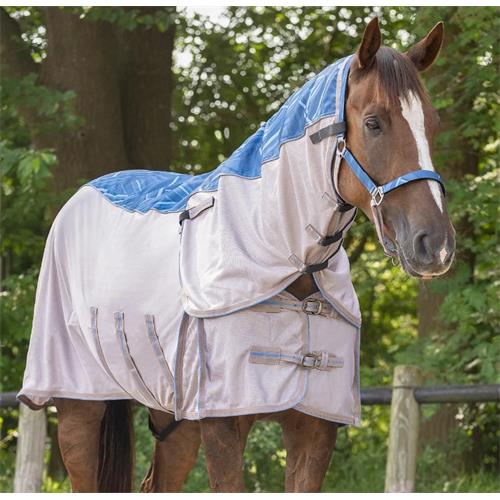 Deka proti hmyzu s pláštěnkou QHP S/S 2025 Seashell, modrá - vel. 145/195 cm Síťová deka s krkem a nepromokavými zády QHP SS 2025, modrá, 195