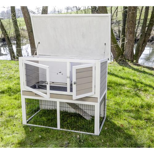 Dřevěná králíkárna Stall Lucky s výběhem, 115×65×100 cm Králíkárna s podstavbou - otvírání.