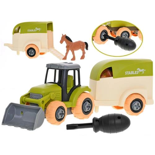 Traktor s přívěsem a koněm Traktor s přívěsem a koněm