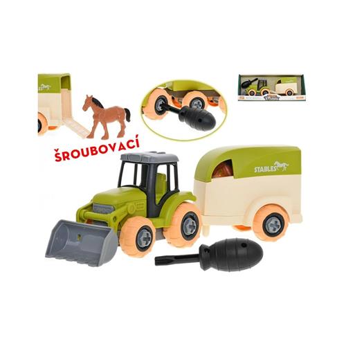 Traktor s přívěsem a koněm Traktor s přívěsem a koněm