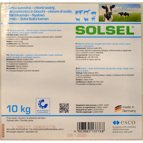Solný liz SOLSEL NATURAL, sůl kostka 10 kg - paleta 96 ks Solný liz SOLSEL - sůl kostka 10 kg