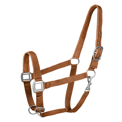 Nylonová ohlávka Waldhausen Satin, 2 x podložená, 2x stavitelná, hnědá - vel. Cob Ohlávka nylon Satin, skořicová, vel. Cob