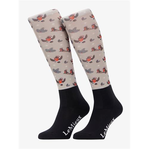 Jezdecké podkolenky LeMieux Xmas Robins AW 25/26, almond - vel. M Podkolenky LeMieux Xmas Robins Almond AW25, vel. M