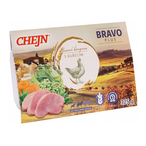 Masová vanička pro psy Chejn Bravo, kuřecí, 325 g Vanička pro psy Chejn Bravo, kuřecí, 325 g