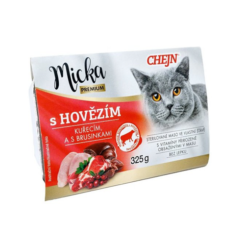 Masová vanička pro kočky Chejn Micka Premium - hovězí a kuřecí Vanička pro kočky Chejn Micka Premium, hovězí a kuřecí, 325 g