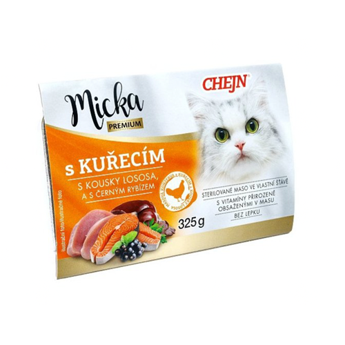 Masová vanička pro kočky Chejn Micka Premium - kuřecí a losos Vanička pro kočky Chejn Micka Premium, kuřecí a losos, 325 g